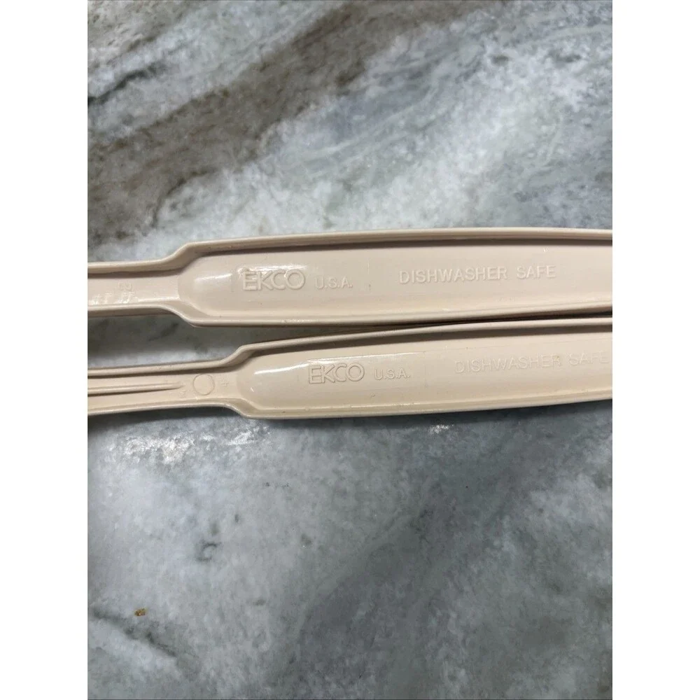 Vtg Ekco Almond Beige Ladle And Slotted Serving Cooking Spoon Utensil Tool USA